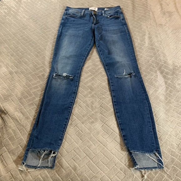 Frame Womens 26 Denim Jeans Blue Skinny Blainey Slits Distressed Medium Wash - Picture 1 of 12